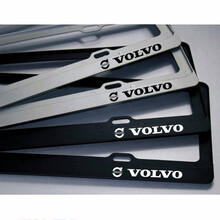 20/2021年新款汽车牌照架新交规车牌架加厚改装饰专用号牌架带标志LOGO车牌框架 沃尔沃V40S60V60S90V90XC40 60 镁合金  银色一对