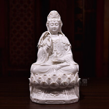 戴玉堂 陶瓷六莲观音菩萨佛像摆件 坐莲观世音娘娘坐像家居供奉家用佛堂摆设德化白瓷雕塑工艺礼品 10吋六莲观音 D21-29B