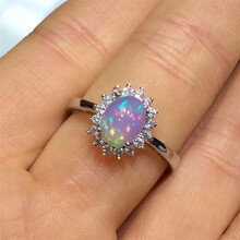 唯致925银欧泊戒指银 欧泊戒指满火彩欧泊戒指水欧泊戒指戴妃款