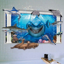 乐福然3d立体墙贴儿童房卧室男孩床头装饰小孩宝宝喜欢贴画贴纸恐龙动物 3D鲨鱼 大