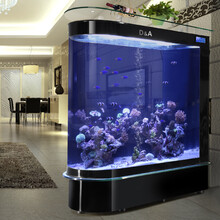 德克鱼缸水族箱超白亚克力中型大型圆形1.2米1.5米屏风生态金鱼缸客厅落地家用免换水 黑色 长1.5米宽40cm高128cm(触摸显示屏)