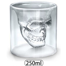 易信 个性酒杯水杯骷髅双层玻璃杯啤酒杯水晶杯创意礼品礼盒包装 250ml