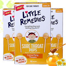 【直邮】原装美国进口Little Remedies小鼻子天然蜂蜜润喉糖 儿童糖果棒棒糖零食 天然蜂蜜润喉棒棒糖 3盒装