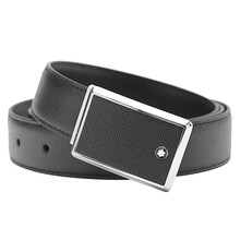 MONTBLANC 万宝龙 矩形边框十字纹印花黑色皮革板式带扣腰带 114421