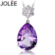 JOLEE项链S925银吊坠时尚简约天然紫水晶彩色宝石甜美项坠送女生饰品告白礼物