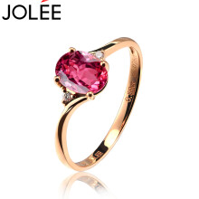 JOLEE18K金红碧玺镶钻石戒指时尚简约韩版戒指首饰品送女生礼物12#玫瑰金色