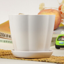 一元花盆 塑料花盆  多肉花盆 加厚仿陶瓷彩色树脂圆形创意花盆 白色花瓣 大号