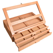 丰丰 抽屉式桌面台式实木画架 可手提便携绘画工具箱 折叠画板架 加大榉木三层抽屉式画架