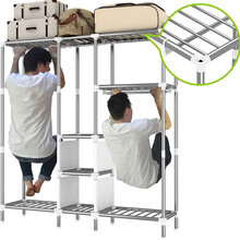 旺家星布衣柜简易牛津布艺 25MM钢管加厚加粗加固大号组装钢架双人收纳衣橱 金色田园-25MM拉链版