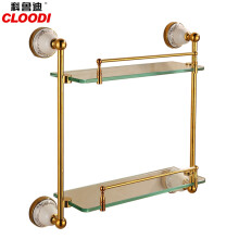 科鲁迪cloodi金色双层置物架 钢化玻璃架 化妆品架 浴室五金挂件W8502P