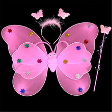 卡哆哆蝴蝶翅膀 六一儿童节演出服装道具 儿童女童天使翅膀演出服装 双层蝴蝶翅膀三件套 粉色三件套