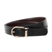 MONTBLANC万宝龙男士经典系列黑色/棕色双面玫瑰金马蹄形针式皮带腰带 111633