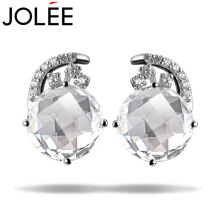 JOLEE 耳钉 S925银天然白水晶耳环时尚韩版彩色宝石耳坠饰品送女生礼物