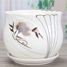 裕轩堂 花盆陶瓷批发梅兰创意特大号简约绿萝吊兰阳台室内多肉托盆家用清仓带托盘绿植盆 88024/棕 特大直径21左右