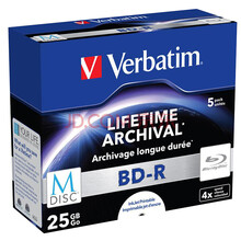 威宝Verbatim千年光盘4X BD-R  25GB可打印档案储存数据光盘 43823 5片装