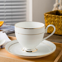 景德故事 景德镇陶瓷咖啡杯碟套装 欧式咖啡具 一杯一碟一勺纯白骨瓷马克杯 英式金边咖啡杯