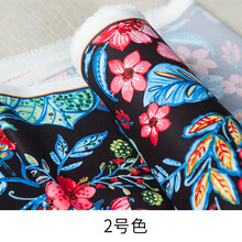 煊缎 仿真丝布料面料 植物花卉连衣长裙大裙摆印花居家睡衣布艺 2号色 黑底（PPP170410121）