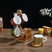 SC创意陶瓷杯水杯杯子时尚简约咖啡杯套装 套具 整套配架子勺子 10A077-1