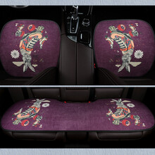紫风铃 卡通汽车坐垫三件套四季通用仿亚麻无靠背麻布汽车座垫单张小三件单片四季垫 溜冰兔