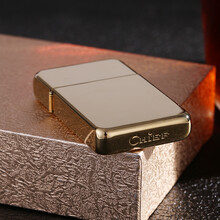 超薄煤油打火机老式 DIY刻字 礼品打火机纯铜烟具CHIEF首领创意复古纤薄棉油打火机防风 金色