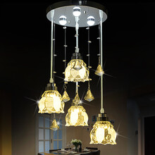 琪越 餐厅吊灯三头欧式餐厅灯水晶吊灯led餐吊灯饭厅吊灯现代简约创意单头吧台灯 莲花圆盘4头送三色变光LED灯泡