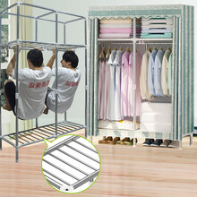 旺家星 25MM大号双人折叠牛津布衣柜 简易布艺钢管加厚加粗组装加固布衣橱 田园条纹-25mm