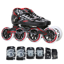美洲狮（COUGAR） 美洲狮专业速滑鞋成人男女竞速比赛轮滑鞋大轮溜冰鞋 SR8 黑曼巴 鞋+护具 41