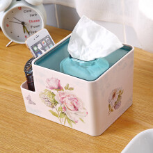 希尔SHALL 欧式密胺多功能纸巾收纳盒 组合式长方形抽纸巾盒 方形卷纸收纳盒-秀色蔷薇