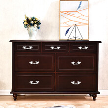 歪脖树（WAIBOSHU） 实木斗柜欧式家具带滑道大容量储物柜多功能七斗床头柜电视柜 深咖色