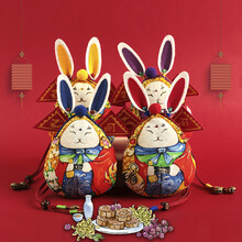 王的手创 兔爷香包 汽车挂件纯手工香囊车挂汽车摆件中国风礼物 北京特色 套装（麒麟+黄虎+白象+葫芦）