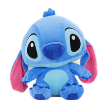 落落格史迪仔公仔大Q史迪奇女孩毛绒玩具泰迪熊小公仔大号玩偶布娃娃婚庆娃娃抱枕 蓝色 35厘米