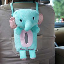 车载纸巾盒 车载车用纸巾盒汽车卡通椅背挂式纸巾盒套纸巾包创意可爱小熊抽纸盒套小象熊猫布艺纸巾汽车用品 小象
