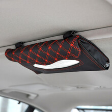 车载纸巾盒 车载抽纸盒 车用纸巾盒 车载遮阳板纸巾盒 汽车抽纸盒 车内挂式纸巾盒装饰品汽车用品 黑色-红线