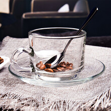 OCEAN进口透明玻璃咖啡杯套装家用欧式简约耐热茶杯一杯一碟带一勺 200mL（杯子+碟子）史特咖啡杯一套+咖啡勺1个