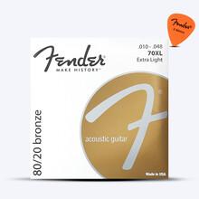 美产芬达fender民谣吉他弦60/70L 磷铜黄铜原声木吉他琴弦一套6根 70XL(010-048)黄铜+芬达拨片