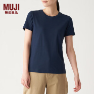 无印良品 MUJI 女式 印度棉天竺编织 圆领短袖T恤 BBA01A0S 深海军蓝 XS