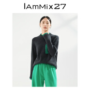 Iammix27秋冬圆领套头毛衫女保暖加厚绵羊毛混纺兔毛假两件毛衣女 深灰 S