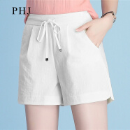 PHJ 宽松短裤女2022夏季新款薄款裤子韩版高腰大码阔腿休闲热裤女 YX8023 白色 XL