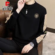 皮尔卡丹（pierre cardin）男士卫衣烫钻欧版春秋季宽松长袖t恤加绒加厚秋冬圆领打底衫 2315黑色 XL (约115~135斤可穿)