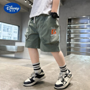 迪士尼（Disney）新款男童短裤夏季中大童休闲工装裤2024外贸儿童五分裤洋气中裤潮 草绿色 130cm