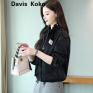 davis koko高端品牌 短外套女春季新款韩版短款春秋皮衣工装夹克小个子外套 黑色 M