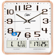 康巴丝（Compas）挂钟客厅 万年历温湿度时钟 简约日历石英钟表挂墙2984 香槟色