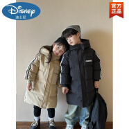 迪士尼（Disney）冬季新款儿童加厚羽绒棉服中长款男童女童棉衣中大童过膝童装外套 黑色 100cm