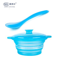 斯凯尔折叠碗户外旅行餐具硅胶折叠保鲜碗学生便携便当盒泡面碗可伸缩碗 保鲜碗+硅胶勺子（颜色备注）