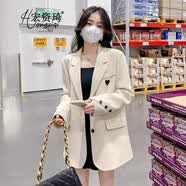 宏资琦小西装女装2026春秋新款小个子高级感炸街休闲通勤贴标西服外套女 杏色 S