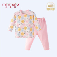小米米（minimoto）儿童长袖套装纯棉内衣宝宝1-3岁衣服薄款上衣休闲长裤2件套 欢乐世界系列 粉匹印上衣+粉色裤子 6-12个月/73cm