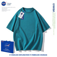 NASA GISS重磅260g纯棉短袖t恤男纯色圆领厚实不透纯白打底衫男女体恤上衣 孔雀绿 L体重130-150斤