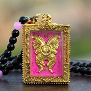 泰国佛牌蝴蝶牌四面象神生日礼物 紫底金蝶 配蜜桃玉链