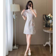 BVX连衣裙女夏季高级感新中式国风减龄洋气收腰显瘦提花改良旗袍裙子 浅粉紫 S