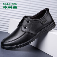 木林森（MULINSEN）男鞋牛皮商务休闲系带爸爸鞋 黑色 43码 SL77101